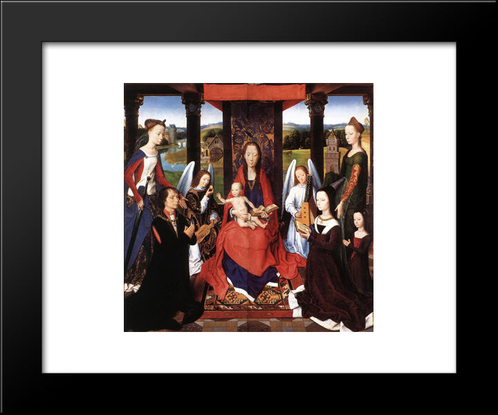 The Donne Triptych [Detail: 2, Central Panel] 20x24 Black Modern Wood Framed Art Print Poster by Memling, Hans