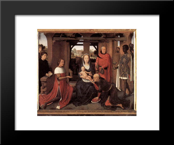 Triptych Of Jan Floreins [Detail: 1, Central Panel] 20x24 Black Modern Wood Framed Art Print Poster by Memling, Hans