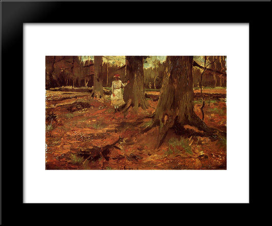 A Girl In White In The Woods 20x24 Black Modern Wood Framed Art Print Poster by Van Gogh, Vincent