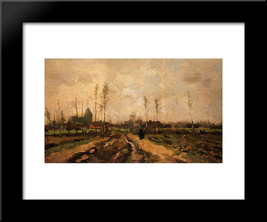 Landscape With Church And Farms 20x24 Black Modern Wood Framed Art Print Poster by Van Gogh, Vincent