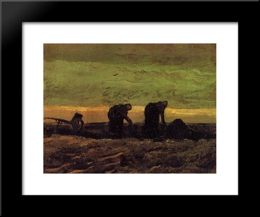 Two Peasant Women In The Peat Fields 20x24 Black Modern Wood Framed Art Print Poster by Van Gogh, Vincent