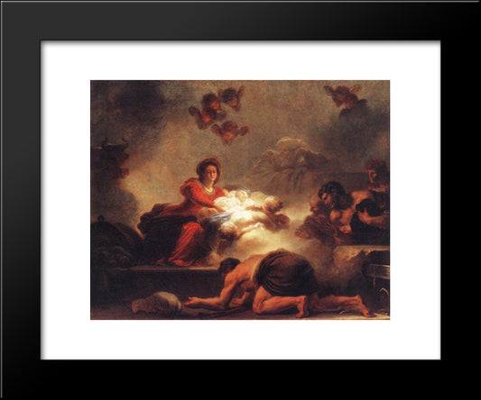 Adoration Of The Shepherds 20x24 Black Modern Wood Framed Art Print Poster by Fragonard, Jean Honore