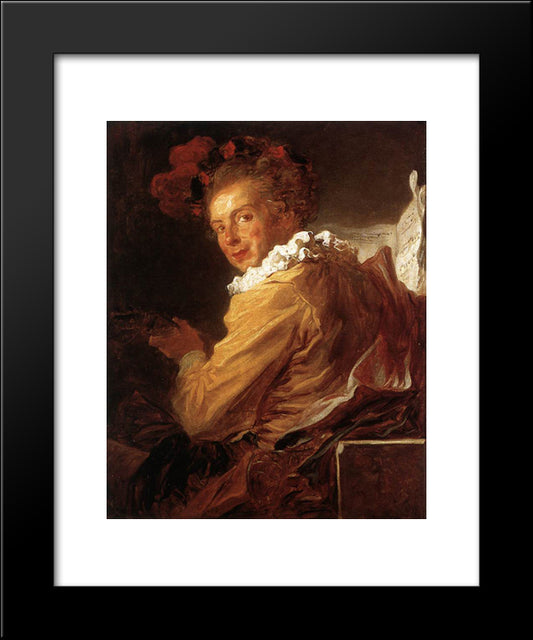 Man Playing An Instrument (The Music) 20x24 Black Modern Wood Framed Art Print Poster by Fragonard, Jean Honore