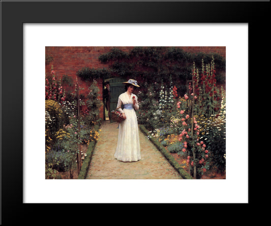 Lady In A Garden 20x24 Black Modern Wood Framed Art Print Poster by Leighton, Edmund Blair