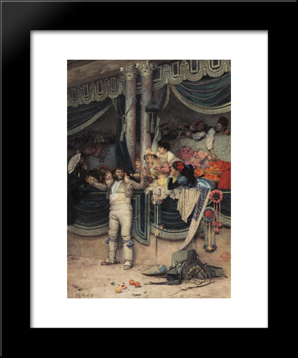 The Bullfighter'S Adoring Crowd 20x24 Black Modern Wood Framed Art Print Poster by Vibert, Jehan Georges