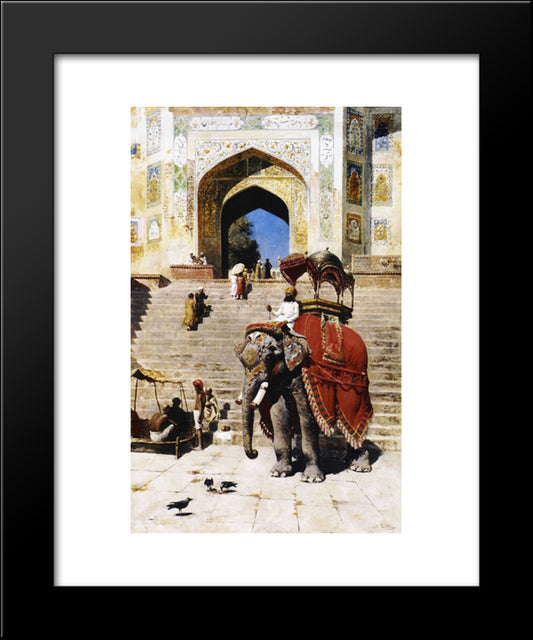 Royal Elephant At The Gateway To The Jami Masjid, Mathura 20x24 Black Modern Wood Framed Art Print Poster by Weeks, Edwin Lord