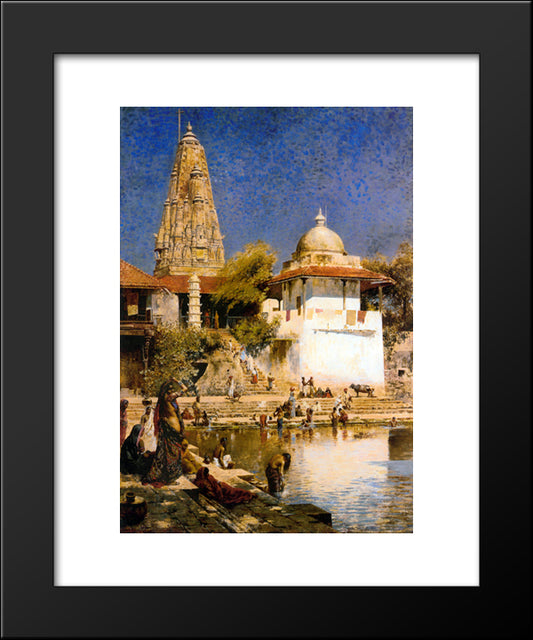 The Temple And Tank Of Walkeschwar At Bombay 20x24 Black Modern Wood Framed Art Print Poster by Weeks, Edwin Lord