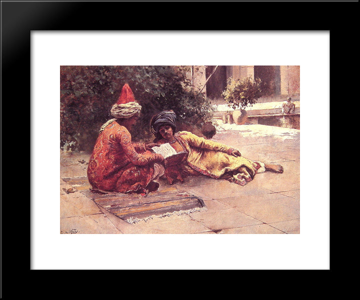 Two Arabs Reading In A Courtyard 20x24 Black Modern Wood Framed Art Print Poster by Weeks, Edwin Lord