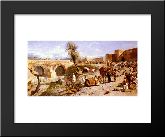 The Arrival Of A Caravan Outside Marakesh, The Mountains Of Atlas In The Distance 20x24 Black Modern Wood Framed Art Print Poster by Weeks, Edwin Lord