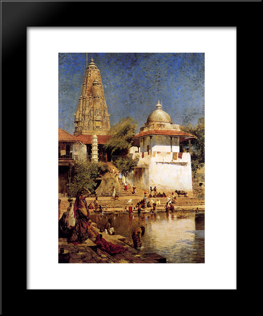 The Temple And Tank Of Walkeshwar At Bombay 20x24 Black Modern Wood Framed Art Print Poster by Weeks, Edwin Lord