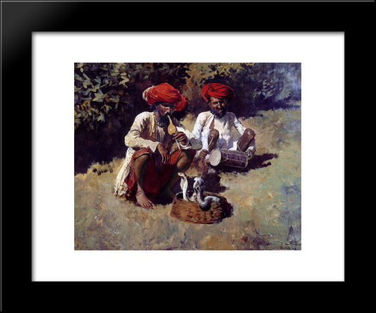 The Snake Charmers, Bombay 20x24 Black Modern Wood Framed Art Print Poster by Weeks, Edwin Lord