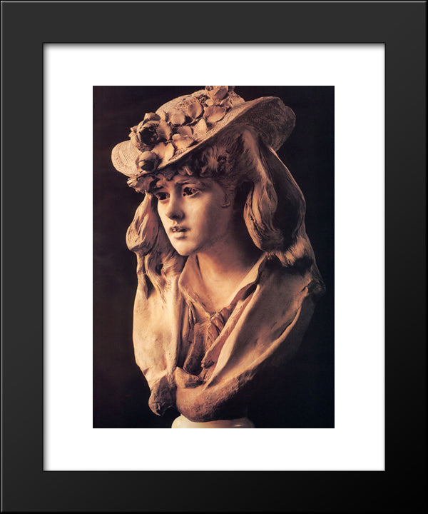 Young Girl With Roses On Her Hat 20x24 Black Modern Wood Framed Art Print Poster by Rodin, Auguste