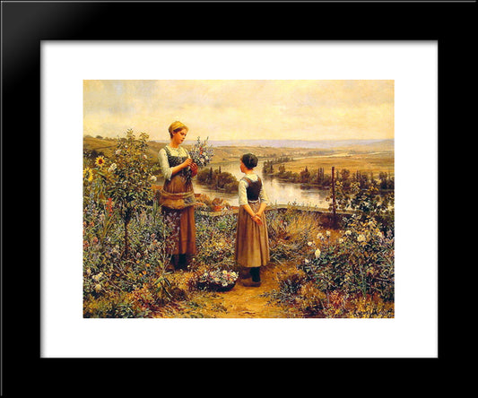 Picking Flowers 20x24 Black Modern Wood Framed Art Print Poster by Knight, Daniel Ridgway