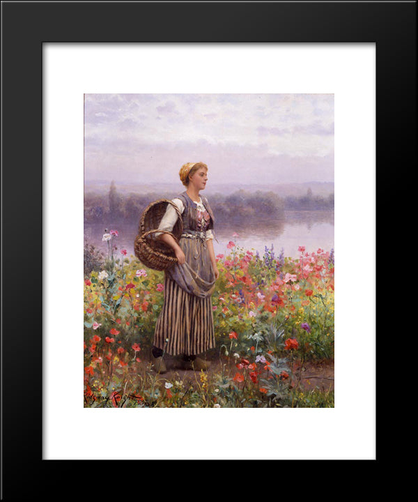 The Flower Girl 20x24 Black Modern Wood Framed Art Print Poster by Knight, Daniel Ridgway