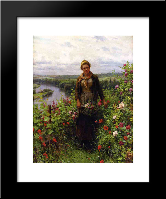 A Maid In Her Garden 20x24 Black Modern Wood Framed Art Print Poster by Knight, Daniel Ridgway