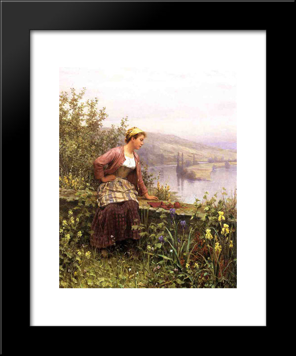 Brittany Girl Overlooking Stream 20x24 Black Modern Wood Framed Art Print Poster by Knight, Daniel Ridgway