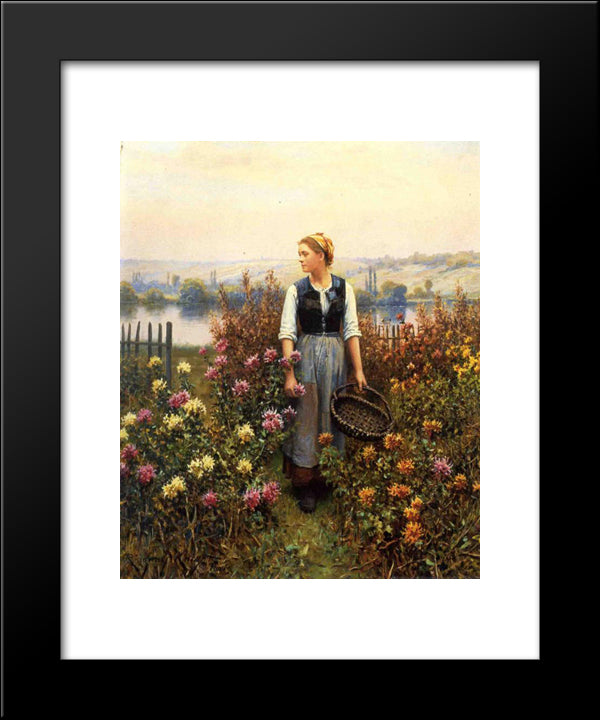 Girl With A Basket In A Garden 20x24 Black Modern Wood Framed Art Print Poster by Knight, Daniel Ridgway