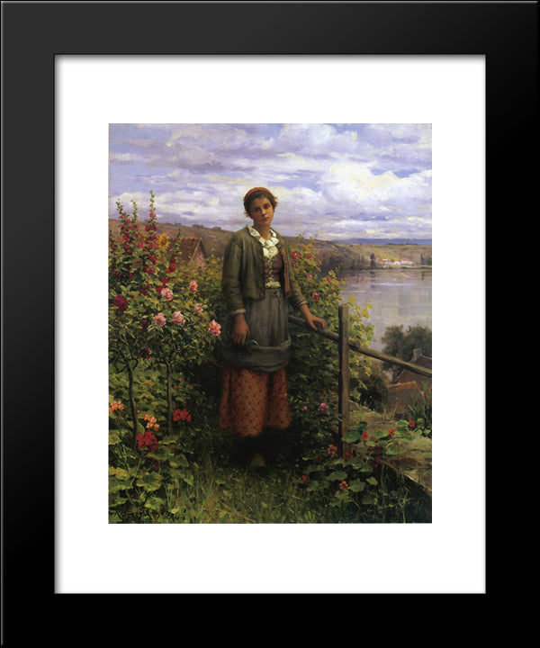 In Her Garden 20x24 Black Modern Wood Framed Art Print Poster by Knight, Daniel Ridgway