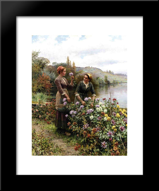 Peasant Girls In Flower Garden 20x24 Black Modern Wood Framed Art Print Poster by Knight, Daniel Ridgway
