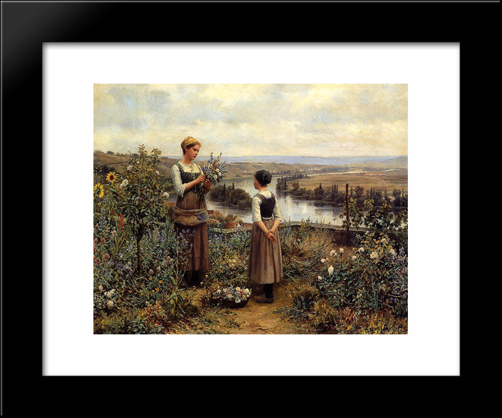 Picking Flowers 20x24 Black Modern Wood Framed Art Print Poster by Knight, Daniel Ridgway