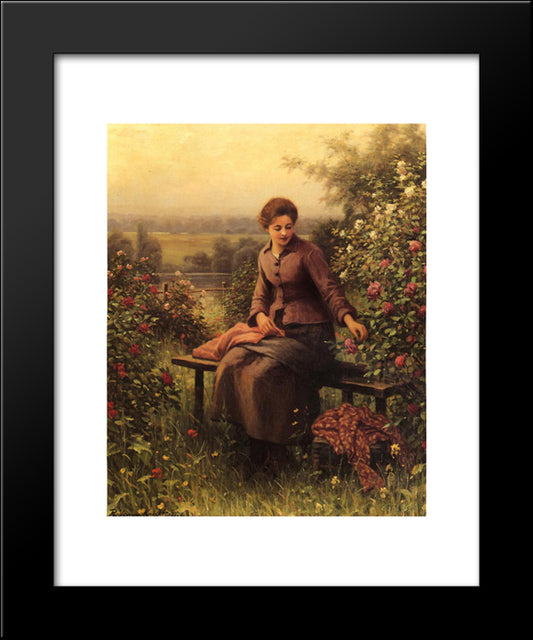 Seated Girl With Flowers 20x24 Black Modern Wood Framed Art Print Poster by Knight, Daniel Ridgway