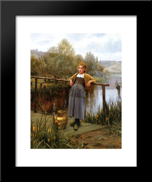 Young Girl By A Stream 20x24 Black Modern Wood Framed Art Print Poster by Knight, Daniel Ridgway