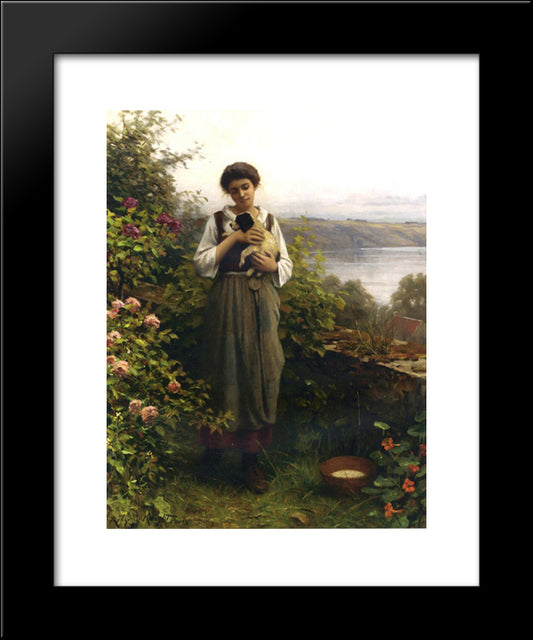 Young Girl Holding A Puppy 20x24 Black Modern Wood Framed Art Print Poster by Knight, Daniel Ridgway