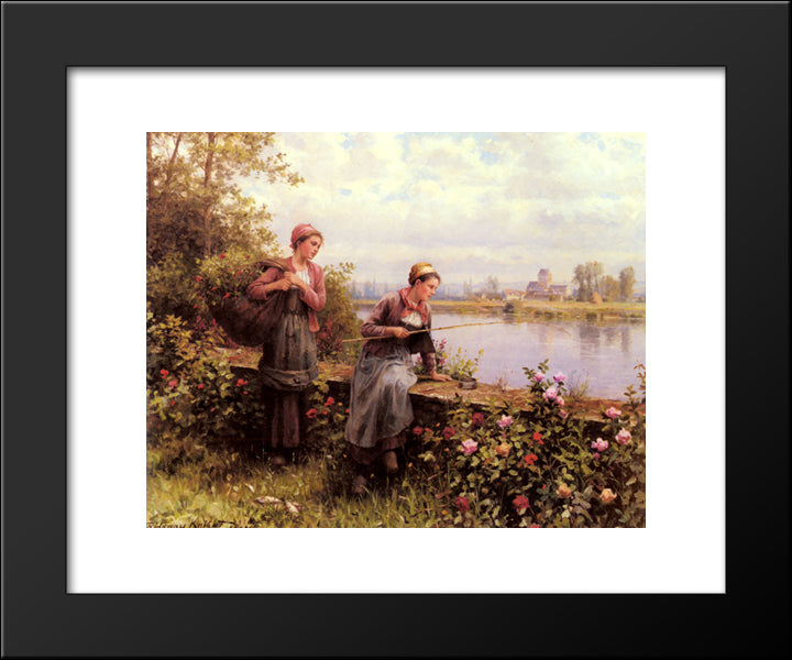 Maria And Madeleine Fishing 20x24 Black Modern Wood Framed Art Print Poster by Knight, Daniel Ridgway