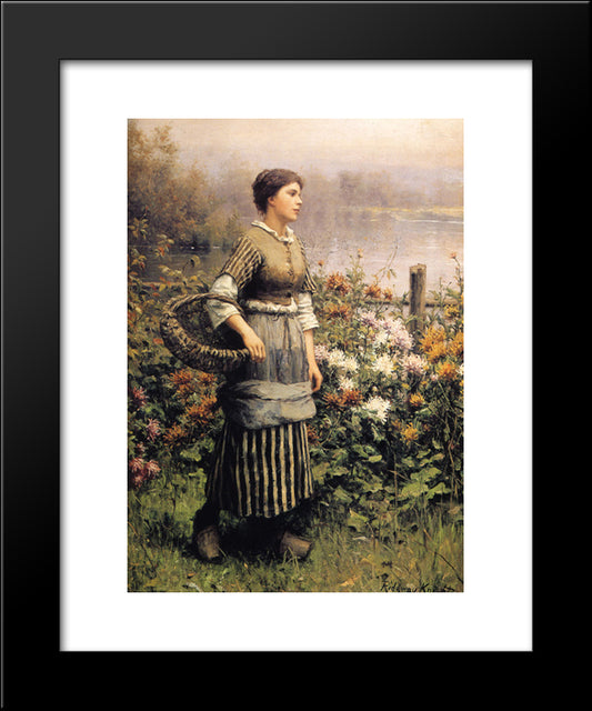 Maid Among The Flowers 20x24 Black Modern Wood Framed Art Print Poster by Knight, Daniel Ridgway