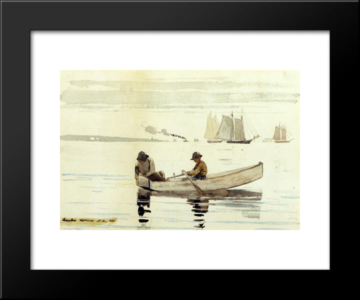 Boys Fishing, Gloucester Harbor 20x24 Black Modern Wood Framed Art Print Poster by Homer, Winslow