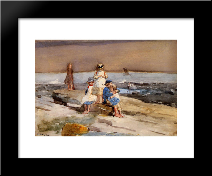 Children On The Beach 20x24 Black Modern Wood Framed Art Print Poster by Homer, Winslow