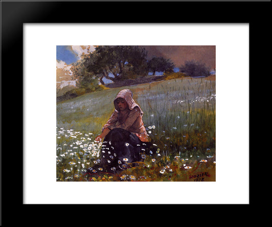Girl And Daisies 20x24 Black Modern Wood Framed Art Print Poster by Homer, Winslow