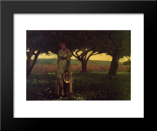 Girl In The Orchard 20x24 Black Modern Wood Framed Art Print Poster by Homer, Winslow