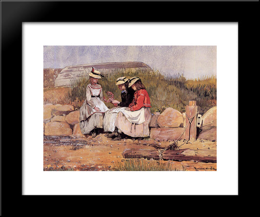 Girls With Lobster 20x24 Black Modern Wood Framed Art Print Poster by Homer, Winslow