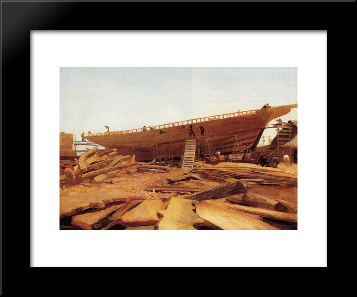Shipbuilding At Gloucester 20x24 Black Modern Wood Framed Art Print Poster by Homer, Winslow