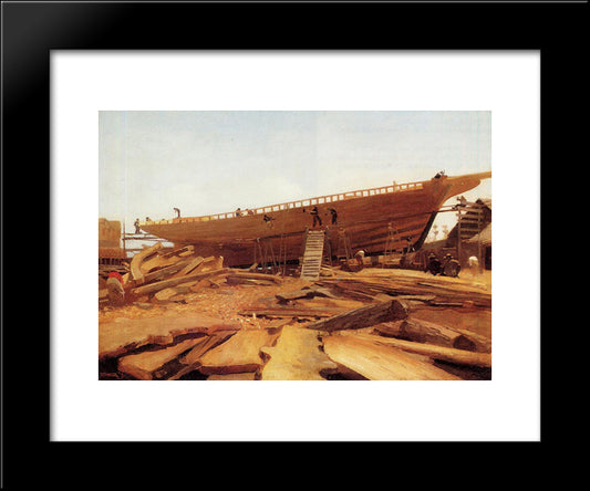 Shipbuilding At Gloucester 20x24 Black Modern Wood Framed Art Print Poster by Homer, Winslow