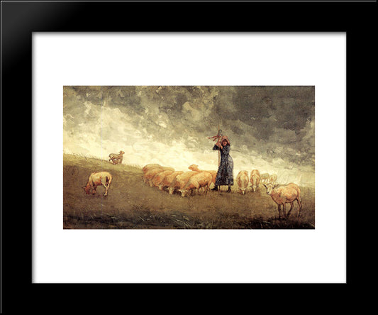 Shepherdess Tending Sheep 20x24 Black Modern Wood Framed Art Print Poster by Homer, Winslow