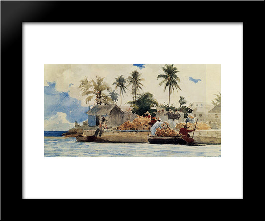 Sponge Fishing, Nassau 20x24 Black Modern Wood Framed Art Print Poster by Homer, Winslow