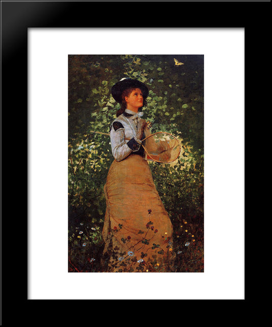 The Butterfly Girl 20x24 Black Modern Wood Framed Art Print Poster by Homer, Winslow