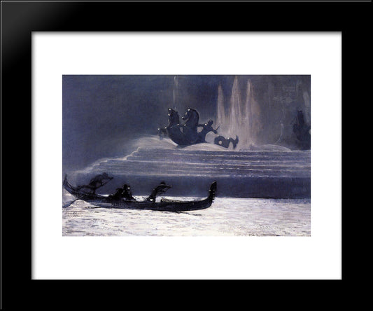The Fountains At Night, World'S Columbian Exposition 20x24 Black Modern Wood Framed Art Print Poster by Homer, Winslow