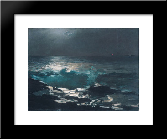 Moonlight, Wood Island Light 20x24 Black Modern Wood Framed Art Print Poster by Homer, Winslow