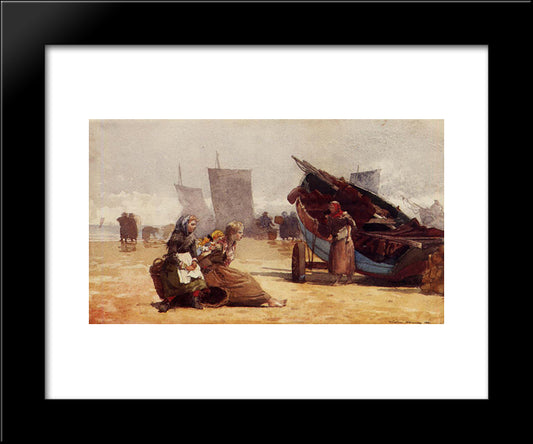 Beach Scene, Cullercoats 20x24 Black Modern Wood Framed Art Print Poster by Homer, Winslow