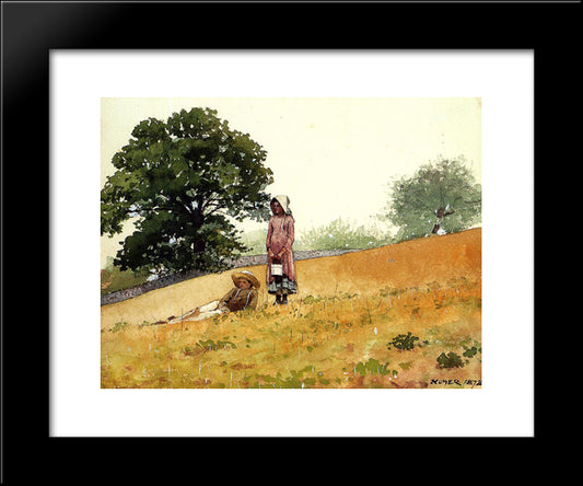 Boy And Girl On A Hillside 20x24 Black Modern Wood Framed Art Print Poster by Homer, Winslow