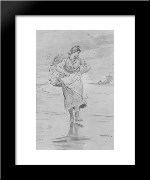 A Fisher Girl On Beach (Sketch For Illustration Of 'The Incoming Tide') 20x24 Black Modern Wood Framed Art Print Poster by Homer, Winslow