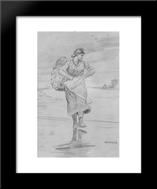 A Fisher Girl On Beach (Sketch For Illustration Of 'The Incoming Tide') 20x24 Black Modern Wood Framed Art Print Poster by Homer, Winslow