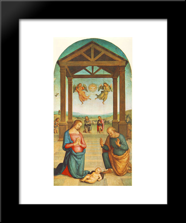 St Augustin Polyptych: The Presepio 20x24 Black Modern Wood Framed Art Print Poster by Perugino, Pietro