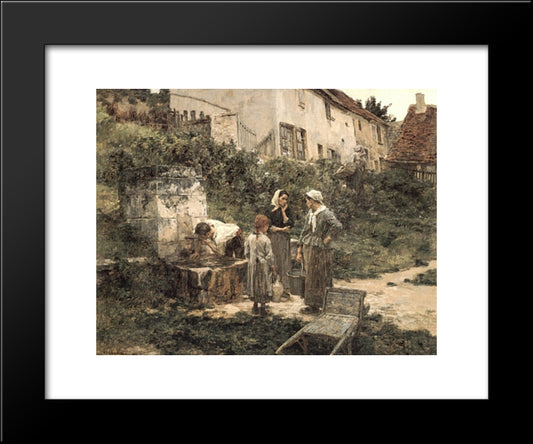 A La Fontaine 20x24 Black Modern Wood Framed Art Print Poster by L'Hermitte, Leon Augustin