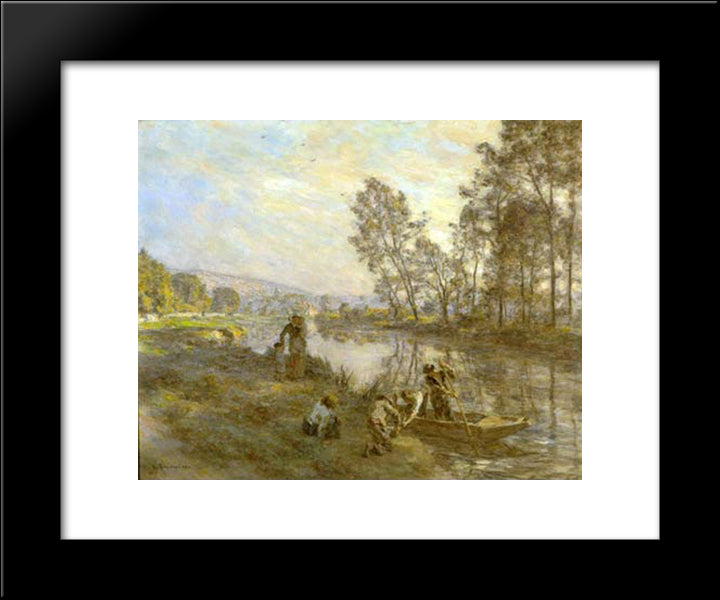 Figures By A Country Stream 20x24 Black Modern Wood Framed Art Print Poster by L'Hermitte, Leon Augustin