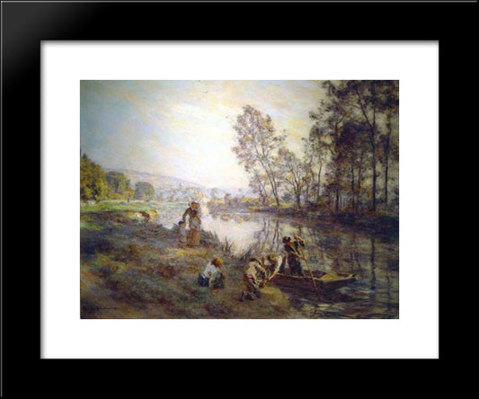 Figures By A Country Stream 20x24 Black Modern Wood Framed Art Print Poster by L'Hermitte, Leon Augustin