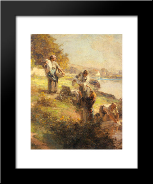 Laveuses Le Matin 20x24 Black Modern Wood Framed Art Print Poster by L'Hermitte, Leon Augustin